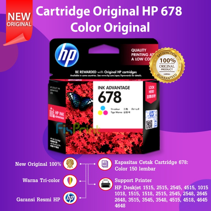 Cartridge HP 678 Black CZ107AA Tinta Refill 1515 1518 2545 3545 3548 4515 4518 4645 4648