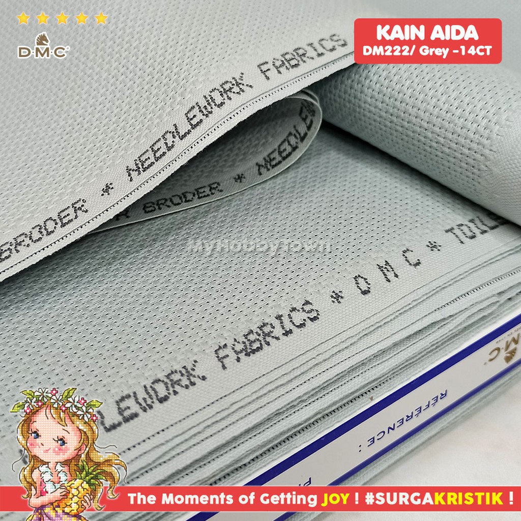 Kain Sulam Kristik Strimin Aida DMC 14ct Gray Grey Abu DM222/CL - 168