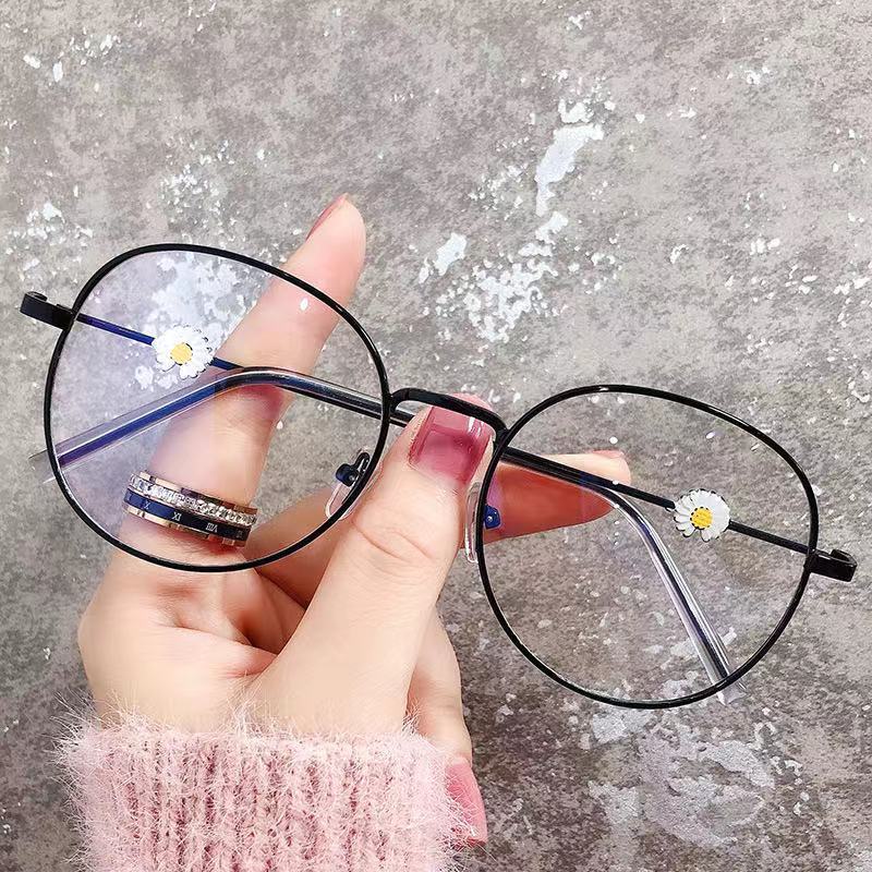 Kacamata Myopia Anti Radiasi Bentuk Bulat Motif daisy Kecil Gaya Korea Untuk Komputer