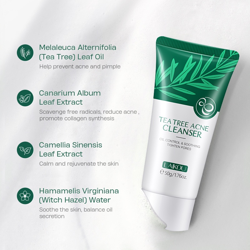 LAIKOU Tea Tree Acne Foaming Cleanser Memperbaiki Jerawat Pembersih Wajah Jerawat 50g