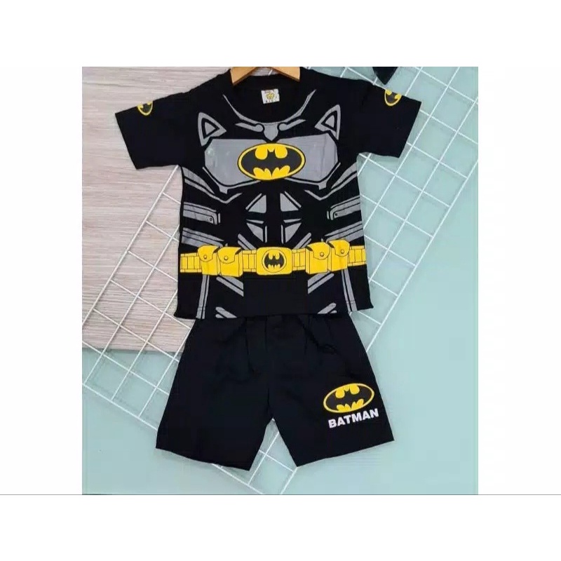 SETELAN BAJU ANAK KOSTUM LENGAN PENDEK GRATIS TOPENG / BAJU ANAK BATMAN LENGAN PENDEK GRATIS TOPENG