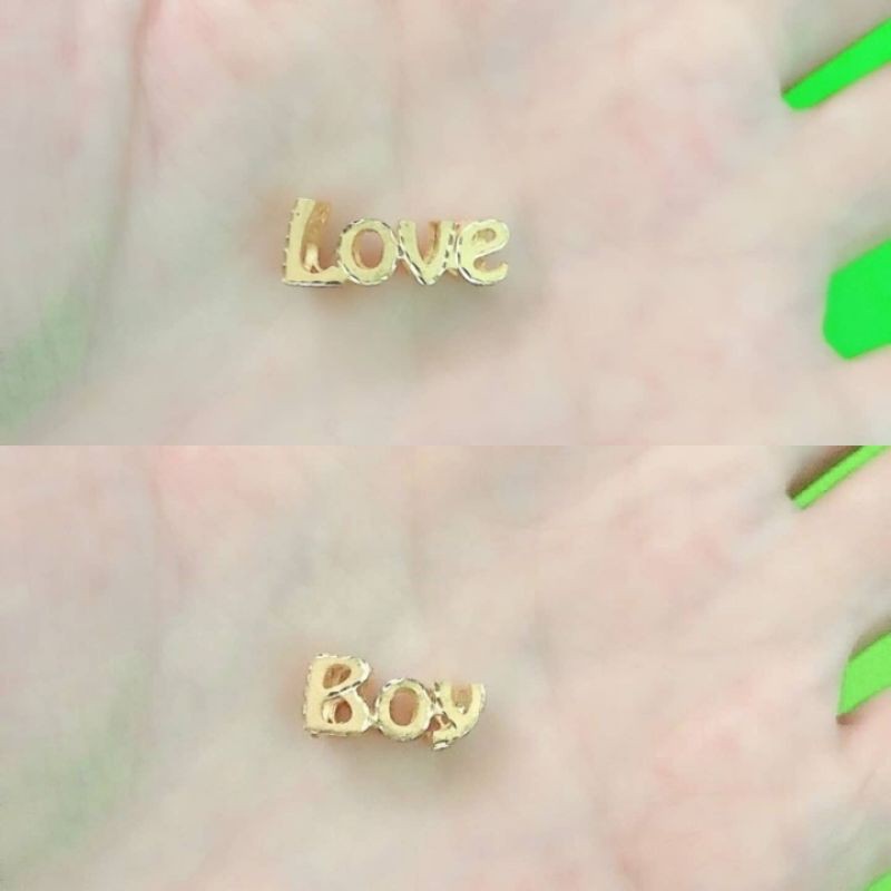 Charm mainan liontin gelang tali Love dan Boy, Girl kadar 375 8K