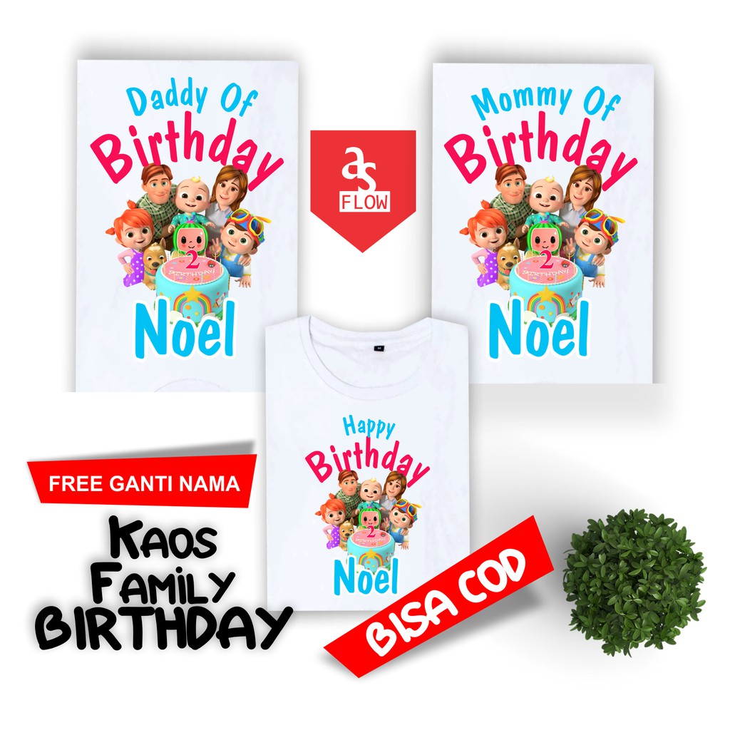 BAJU KAOS FAMILY CUSTOM ULANG TAHUN | KAOS COUPLE KELUARGA TEMA COCOMELON