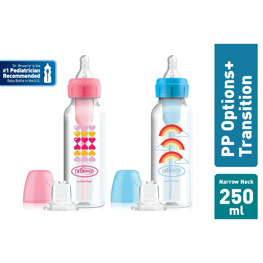 Dr.Brown's 8 oz/250 ml PP Narrow Neck Options+ Transition Bottle w/ Sippy Spout, 1-Pack / Botol susu