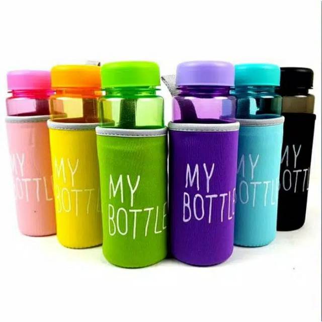 My Bottle Transparant / Botol Minum My Bottle Plus Sarung Pouch Busa BPA FREE