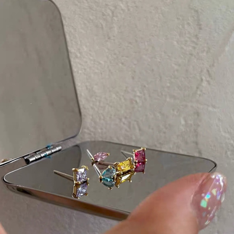 5pcs Anting Tusuk Desain Geometri Hias Zircon Warna Warni Gaya Korea / Simple Untuk Wanita