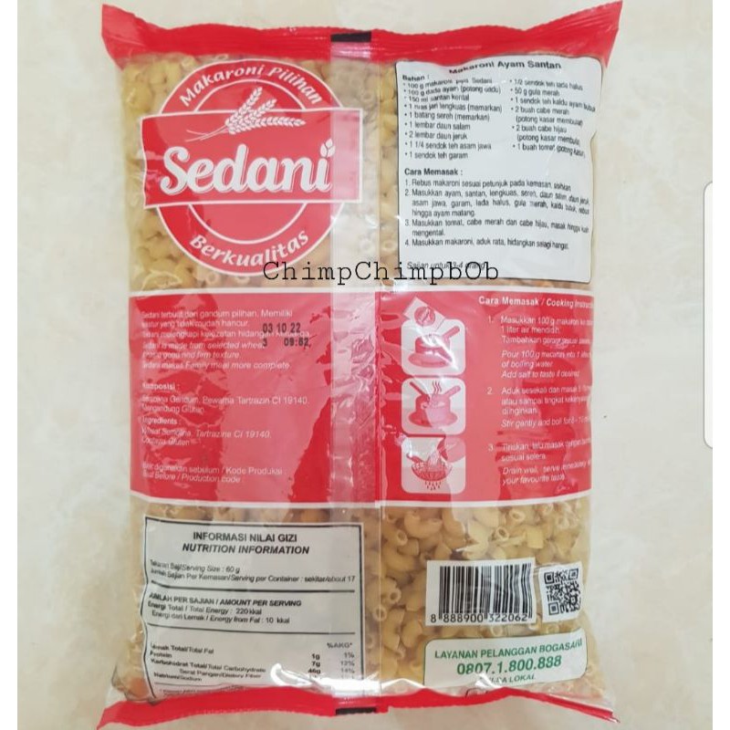 

Macroni/Macaroni/Makaroni Mentah Sedani Pilihan Premium 1000gr/pack