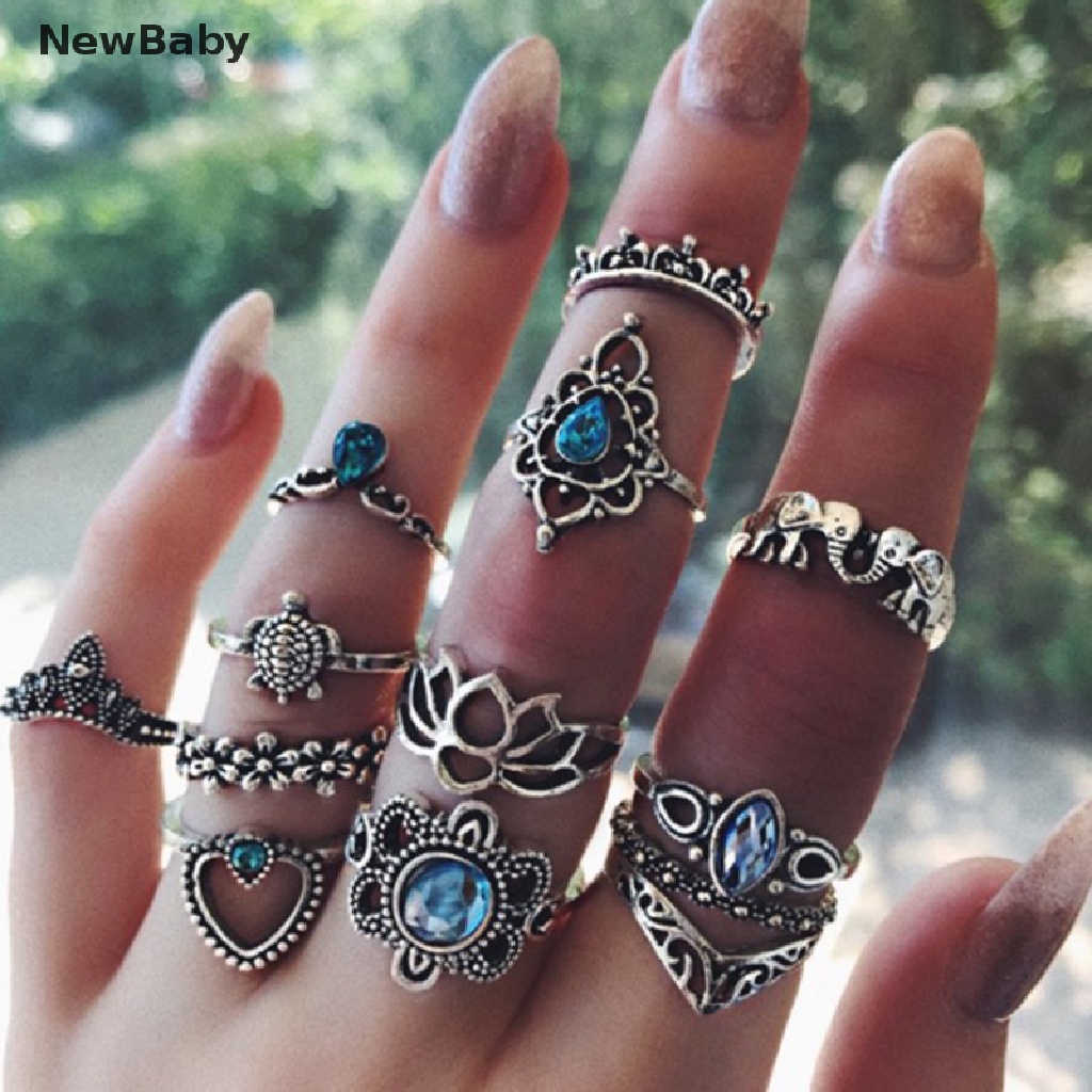 13pcs / Set Cincin Aneka Desain Gaya Punk Untuk Wanita