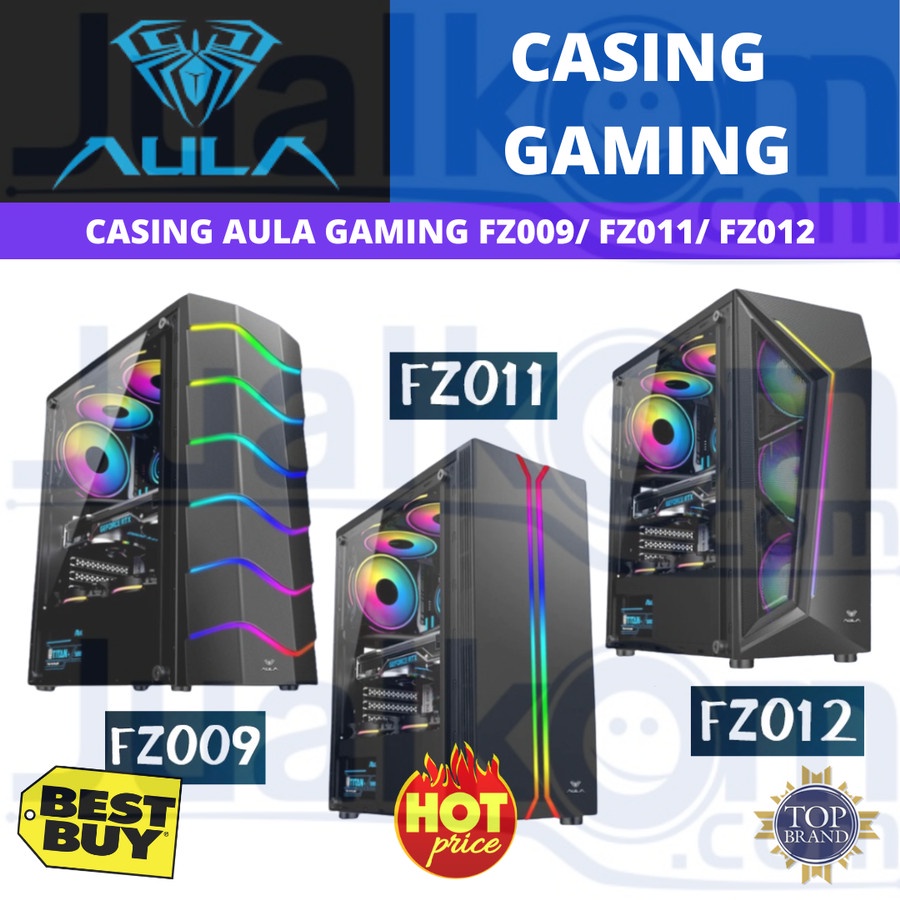 Casing AULA FZ009 FZ011 FZ012 Tempered Glass Mid ATX Tower Free 3 Fan Tanpa PSU