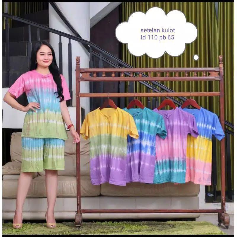 ONE SET KULOT TIE DYE KAOS COTTON ADEM SETELAN KAOS WANITA PENDEK TOP BALI KEKINIAN