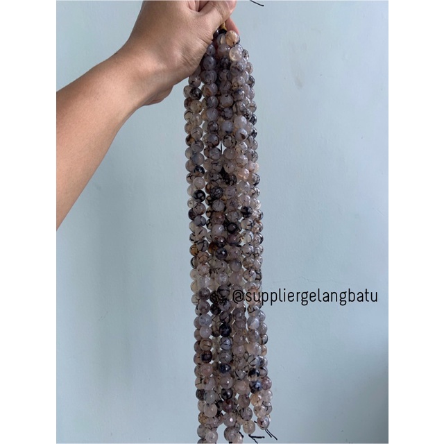 Batu RHODOLITE DALMANTION CUTTING 12mm natural akik hitam putih serat