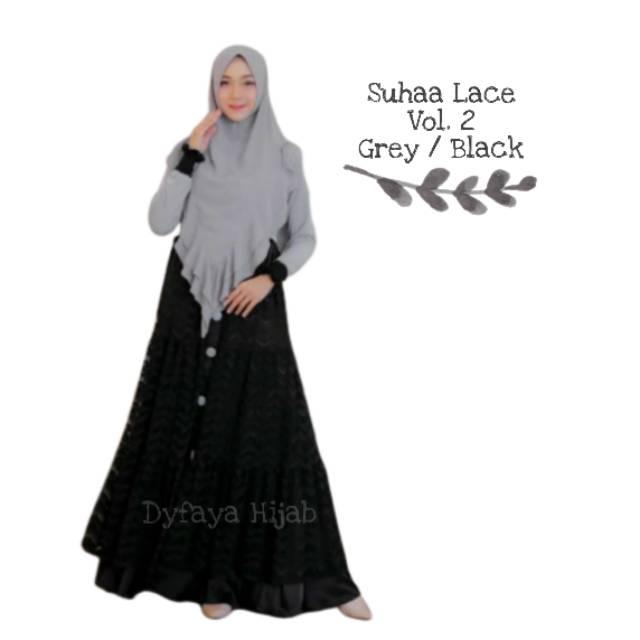 GAMIS " SUHAA LACE Vol. 2 GREY / BLACK " FATIMA SYAR'I By DEASY NIRWANI