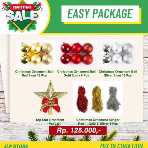 

[PROMO SPESIAL] HIASAN POHON NATAL MIX AKSESORIS ORNAMEN DEKORASI PAKET EASY MURAH