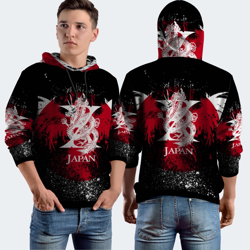 Jaket Hoodie Fullprint X-Japan Band Bahan Polyester Jersey