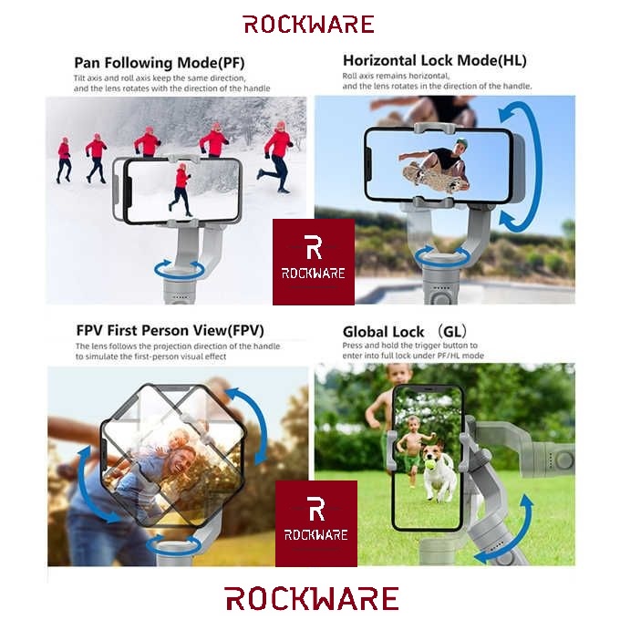 ROCKWARE RW-HQ3 - 3-Axis Folding Stabilizer - Gimbal Smartphone