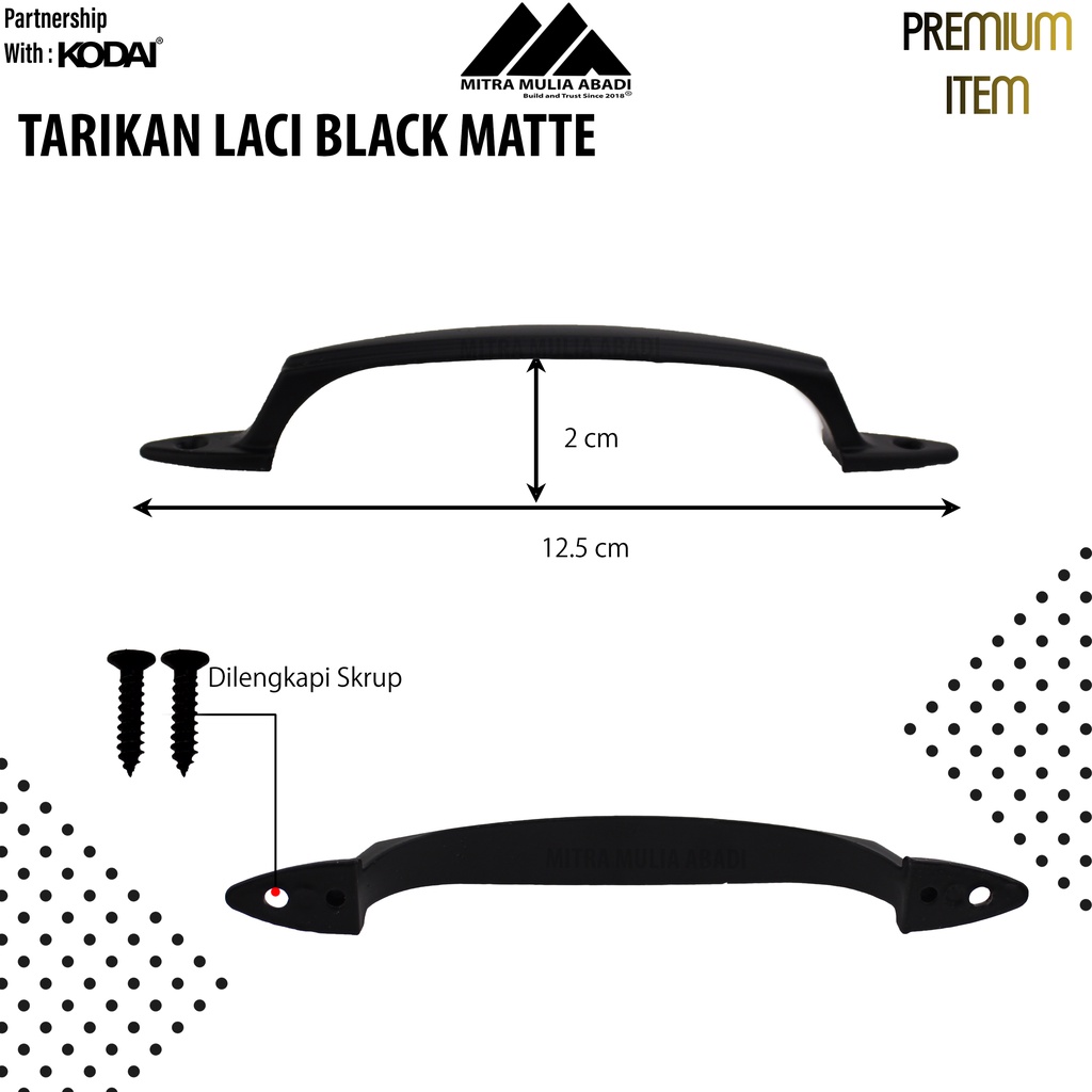 Tarikan Laci 5 Inch Black Matte | Drawer Pull | Merk TOP | T 186