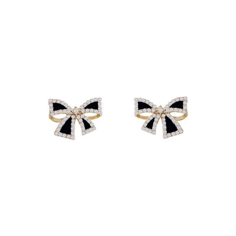 Shuling S925 silver needle Korean version Black Bow Earrings Female Stud Earrings Sweet Women Earrings