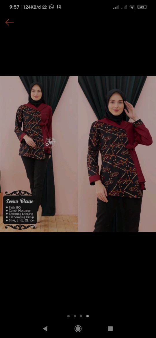 Blus Batik Wanita Kekinian Kerja Kantor Kombinasi Motif Zenna