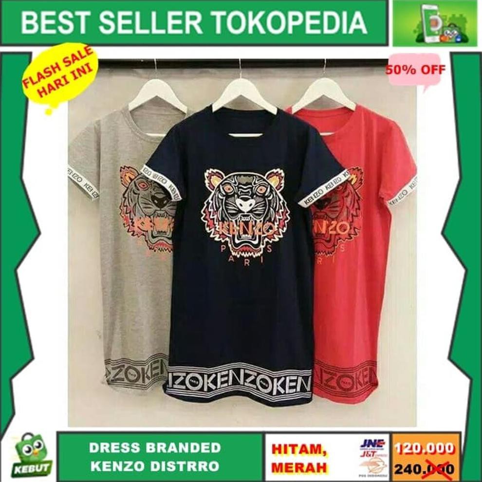 JUAL GROSIR KAOS LENGAN PANJANG DRESS BRANDED KENZO KAOS DISTRO MERAH DISKON