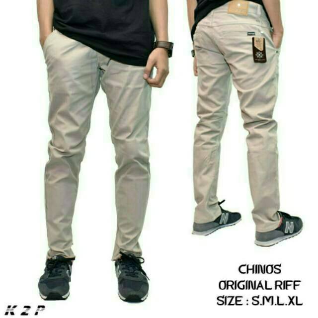 Celana Chinos Panjang Original Riff Chino Panjang Pria Bahan Cotton Twill Warna Krem Abu Mocca Shopee Indonesia