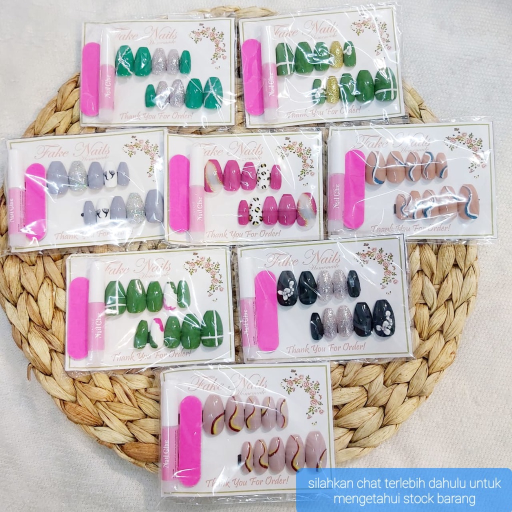 KUKU PALSU MOTIF WARNA NUDE DAN CERAH FAKE NAILS ART TIPS + LEM