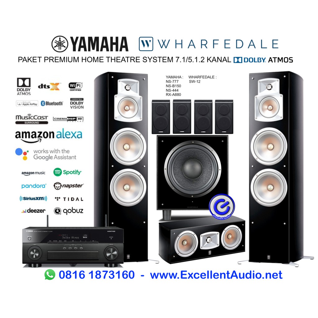 Yamaha rxa880 ns777 nsc444 nsb150 Wharfedale sw12 dolby atmos home theatre system