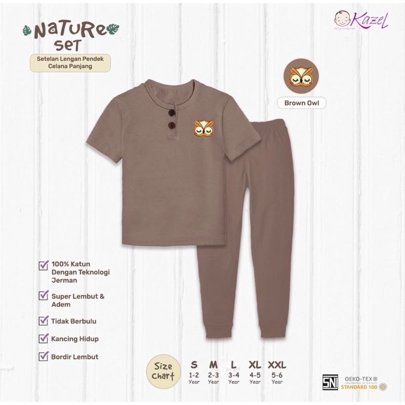 Kazel Nature Set Series Setelan Pendek Celana Panjang Anak 1 - 5 Tahun