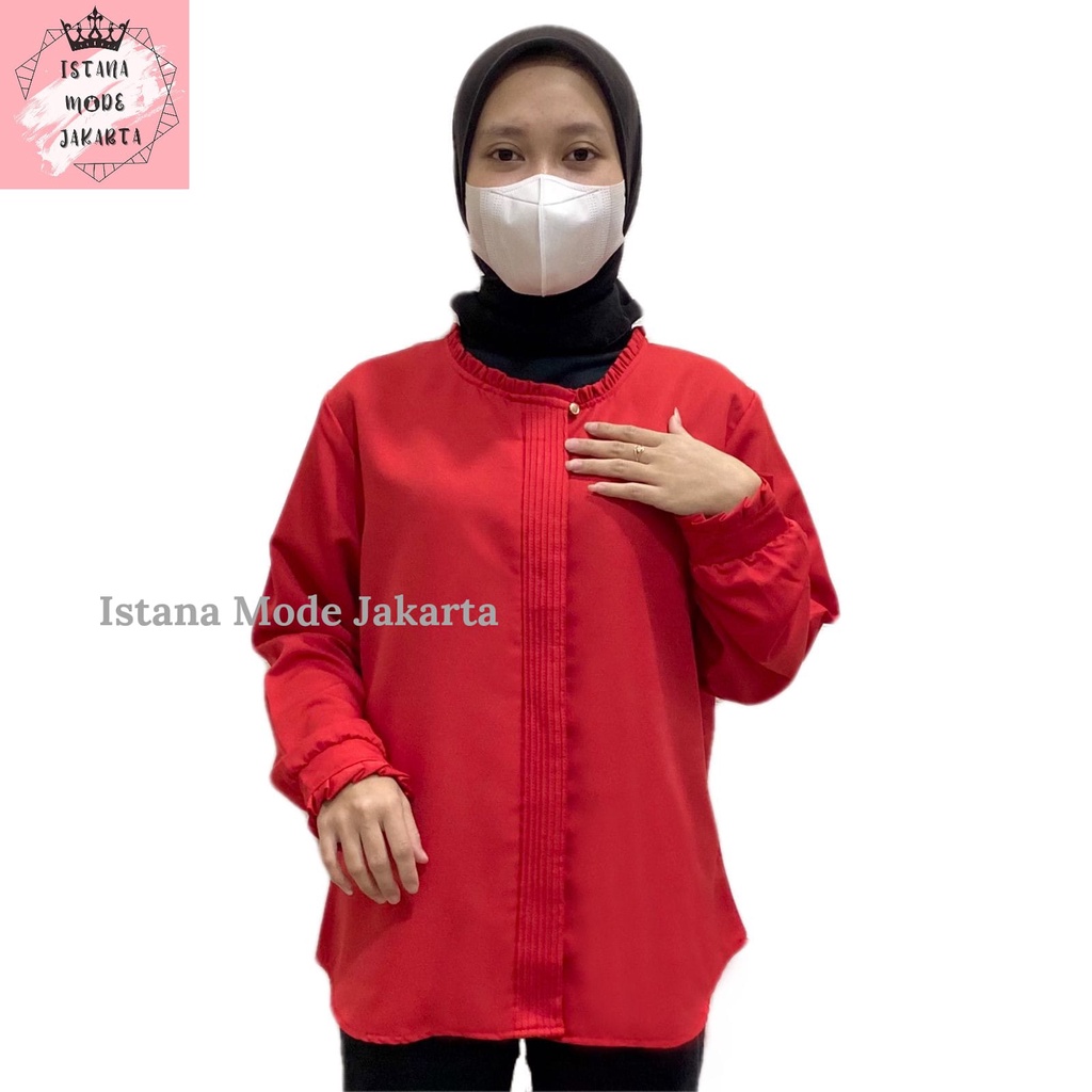 ISTANA MODE JAKARTA Lilac baju atasan wanita terbaru blouse korean style blouse wanita lengan panjang-MERAH PREMIUM