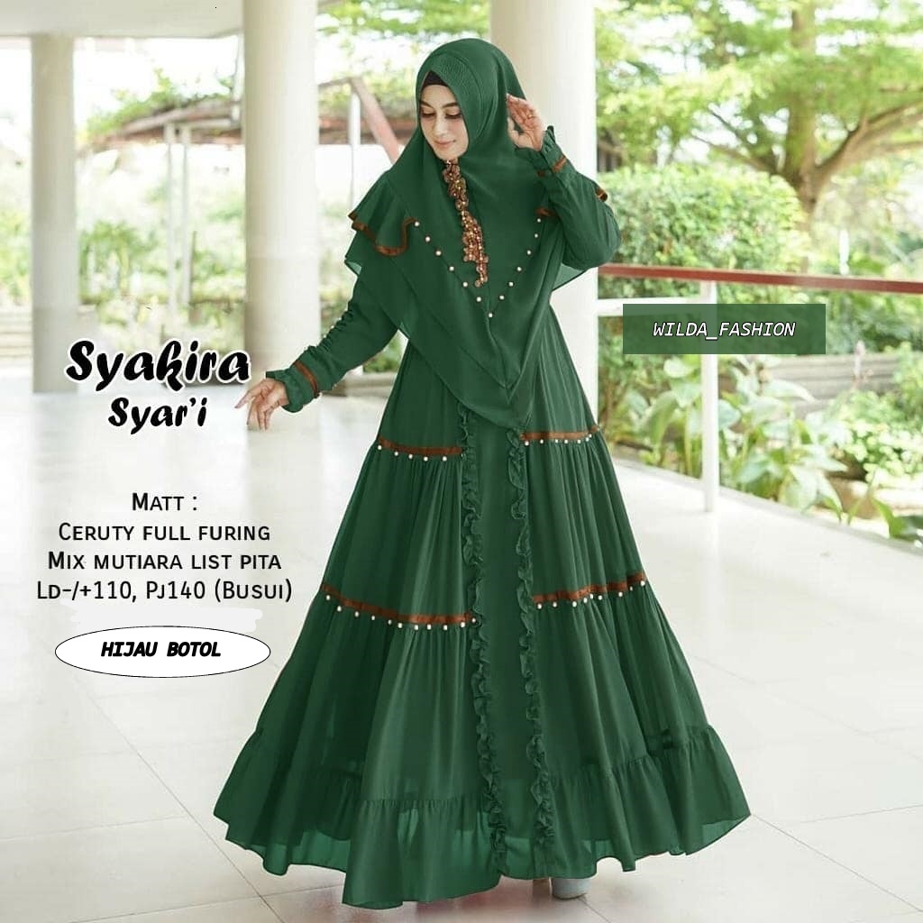 TERBARU 2022 SYAKIRA SYARI Set Muslimah / Gamis Syari Free Hijab / Gamis Ceruty Premium / Gamis Hija