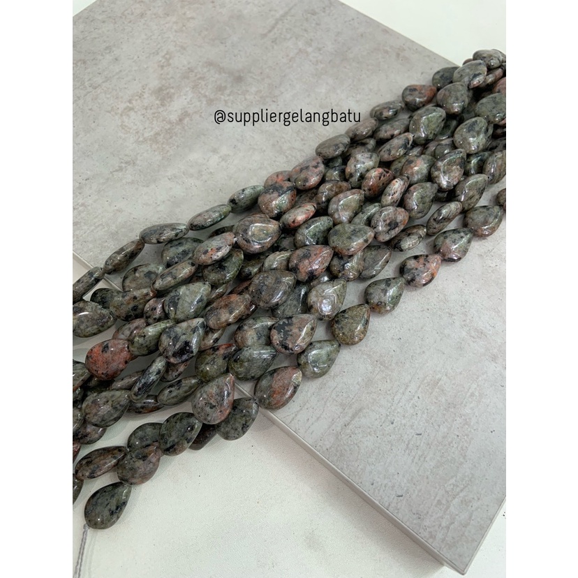 Batu alam UNAKITE tetes 20mm kilap pancawarna bahan gelang kalung akik