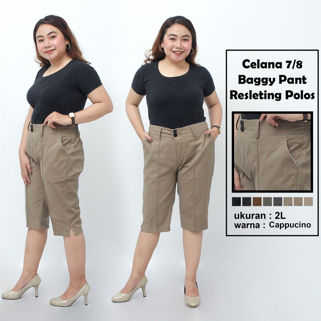 Celana 7/8 jumbo resleting polos/ baggy pant jumbo / celana pendek big size melar celana big kasual