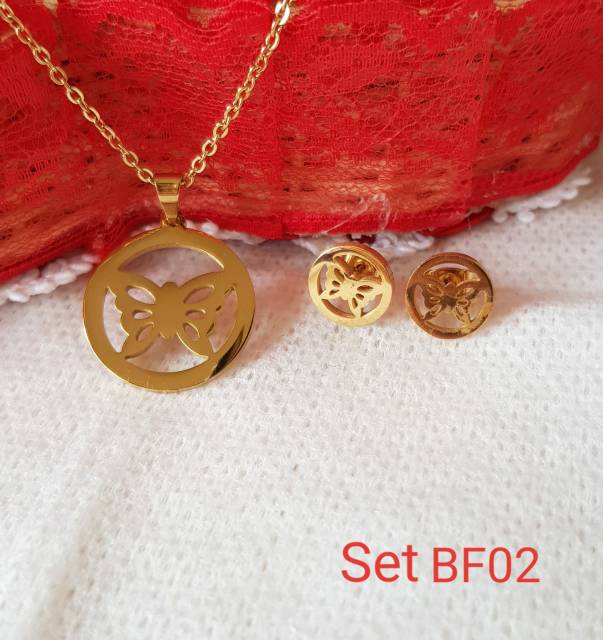 SET Kalung &amp; Anting Buterfly Titanium Import Antikarat Selamanya SG08