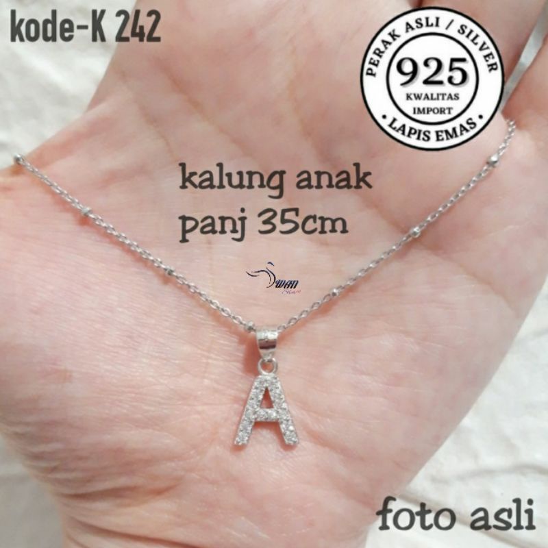 kalung anak liontin Huruf perak asli 925 lapis emas putih ANTI KARAT KWALITAS IMPORT/RANTAI ANAK/BAN