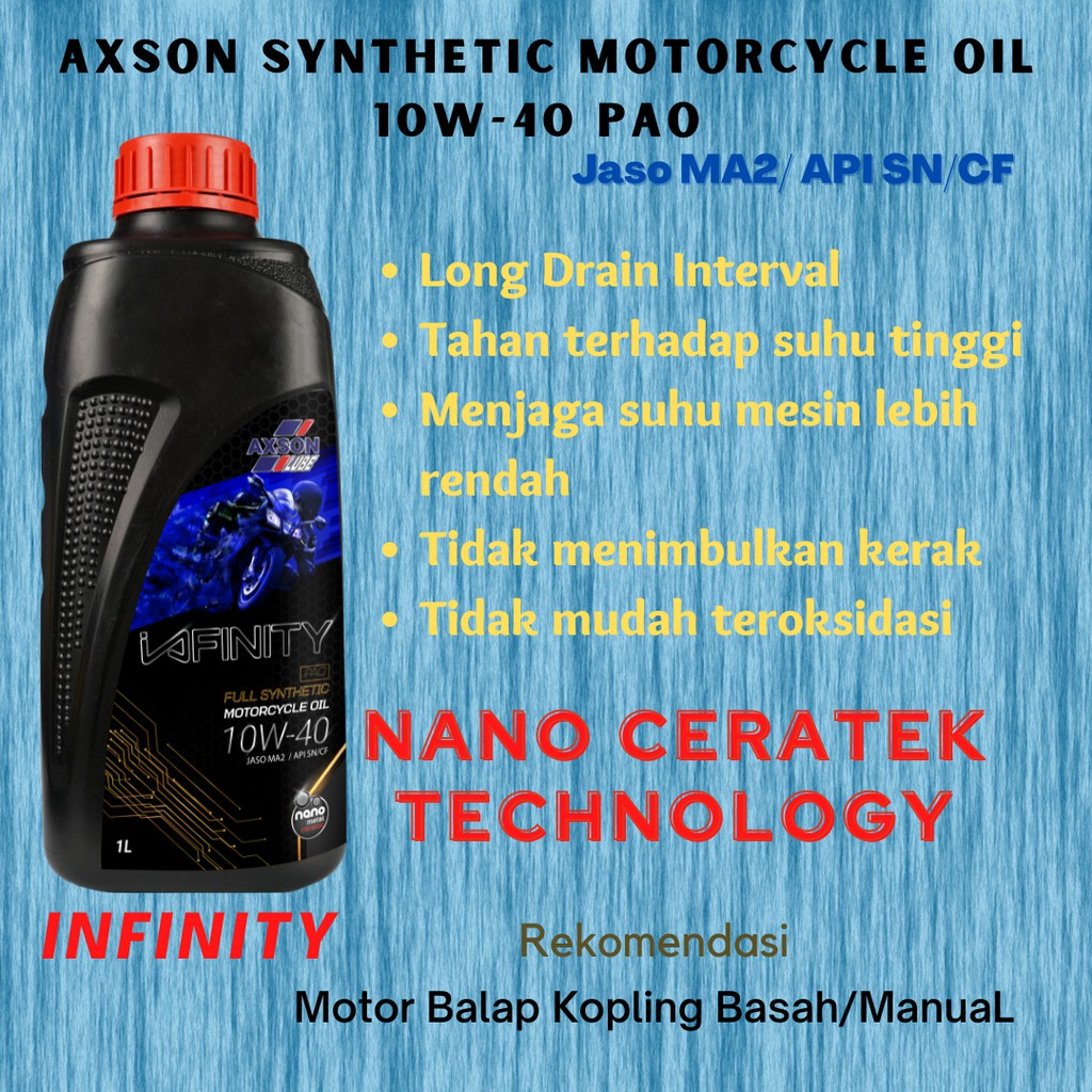 Axson Synthetic Motorcycle Oil 10W-40 PAO - INFINITY