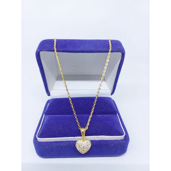 KALUNG WANITA SILVER ASLI 925 LAPIS EMAS MODEL KALUNG NORI VENSY+LIONTIN LOVE MATA PUTIH FUL-PERHIASAN PERAK ASLI 925-PERHIASAN FASHION WANITA