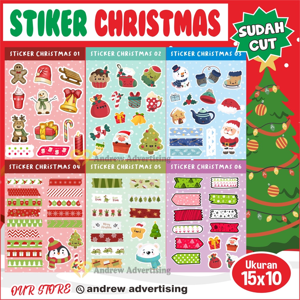 Stiker Christmas Stiker Natal Cutting Glossy Tahan Air