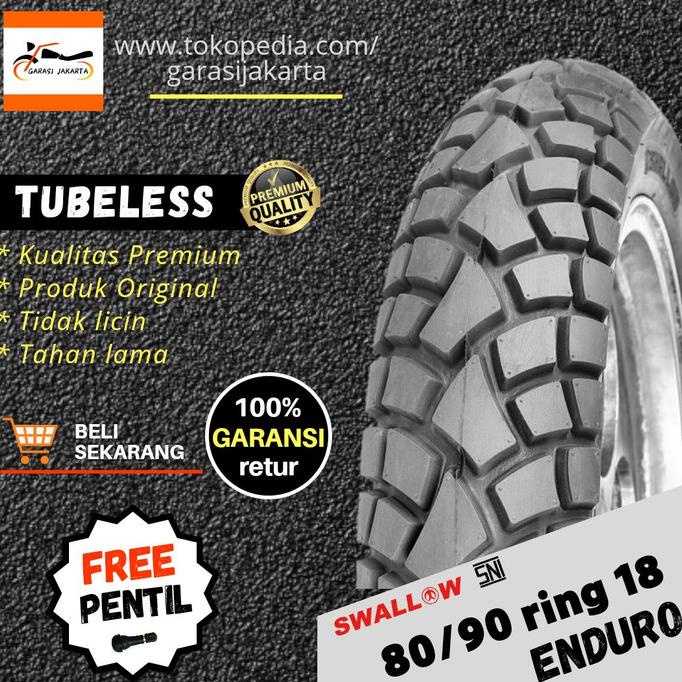 BAN LUAR MOTOR SWALLOW 80/90-18 RING 18 VELG 18 TUBLES TUBELESS MURAH