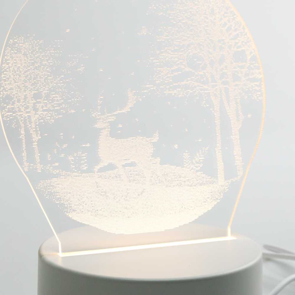 Lampu Tidur 3D LED Transparan Design Elk Tree Warm White Lamp Hiasan Dekorasi Ruang Tamu Kamar Tidur Berkualitas