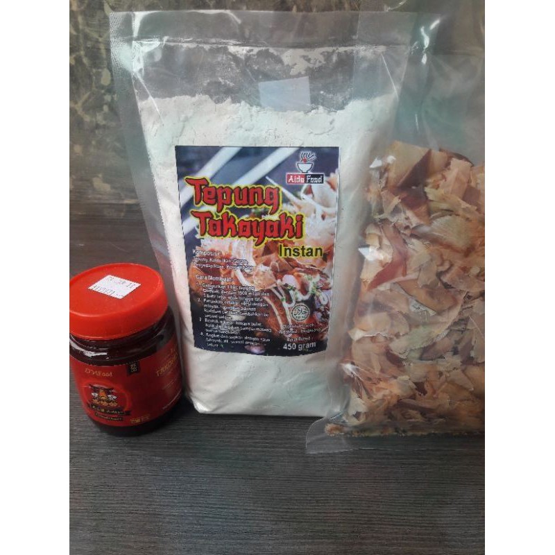 

paket takoyaki premik (tepung ,katsuobushi ,saos )