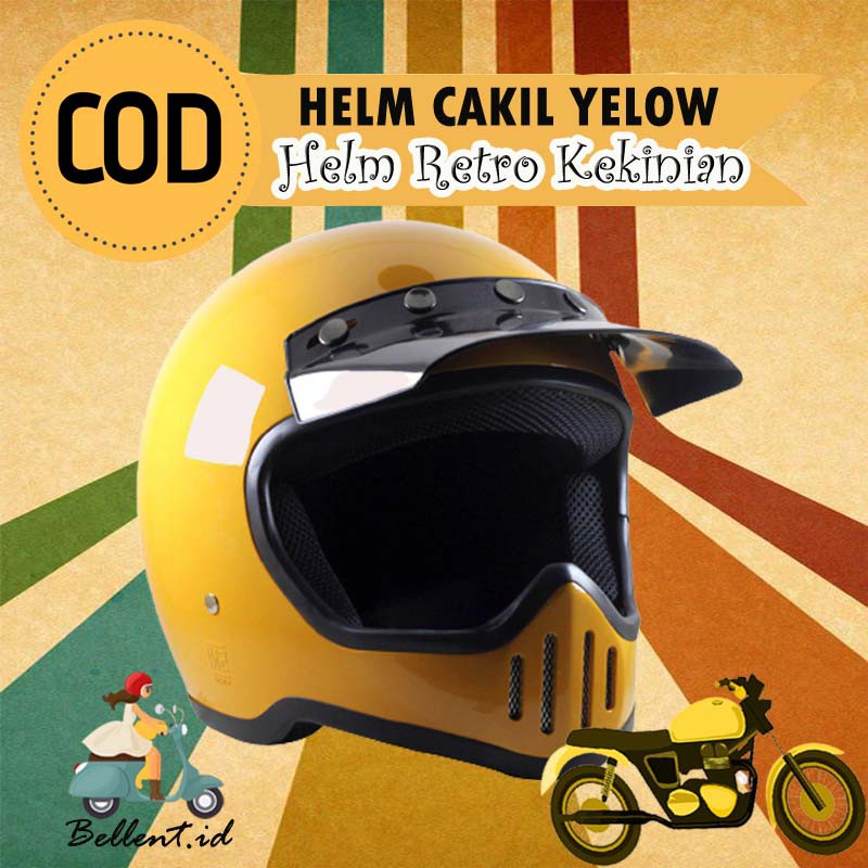 Helm Full Face Retro Klasik Terbaru PRIA terlaris dan SNI RIMC CAKIL M50 YELLOW
