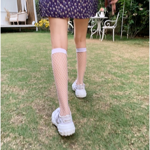 LS-02 Kaos Kaki JALA SELUTUT Net Fishnet Cosplay Lolita hitam black putih white overknee socks