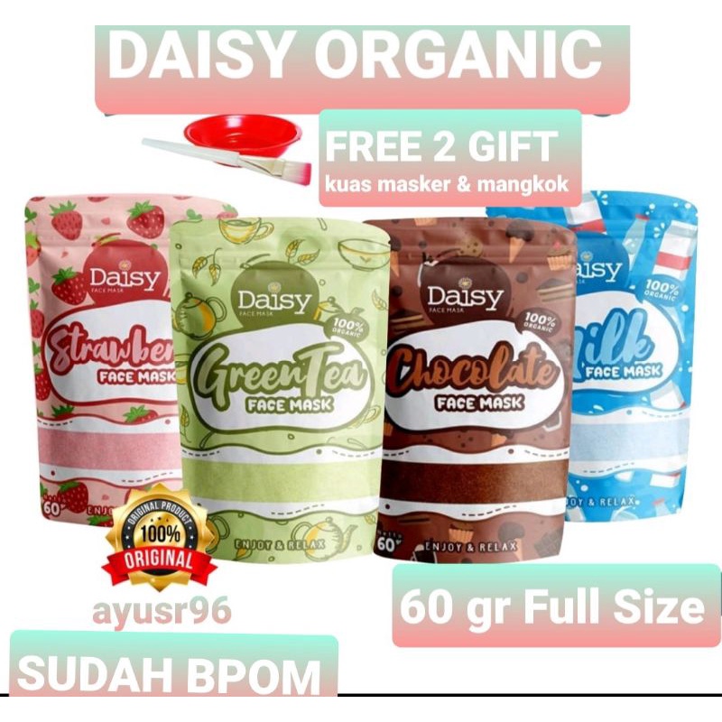 Masker Daisy Organic (Free 2+ Gift) Organik Face Mask Paket Fullsize 60gr Original