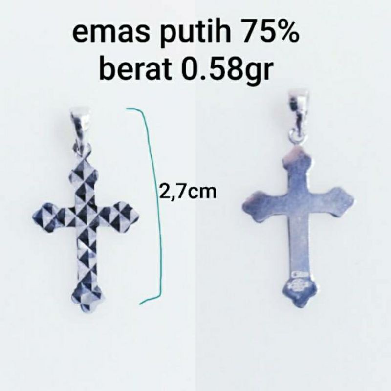 Liontin salib ukir emas putih 750