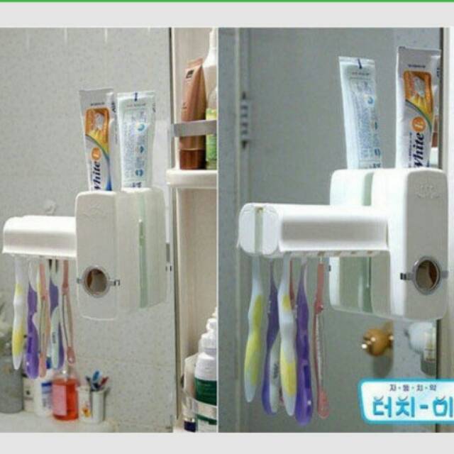 DISPENSER ODOL TOOTHPASTE DISPENSER &amp; BRUSH SET WHITE PASTA GIGI DAN TEMPAT SIKAT GIGI DISPENCER TOO