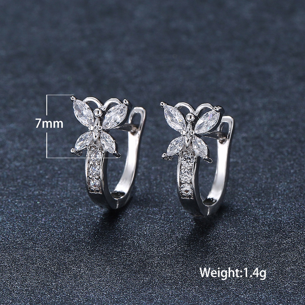 Anting Tusuk Gantung Sterling Silver 925 Desain Hati + Pita Hias Zircon Untuk Wanita