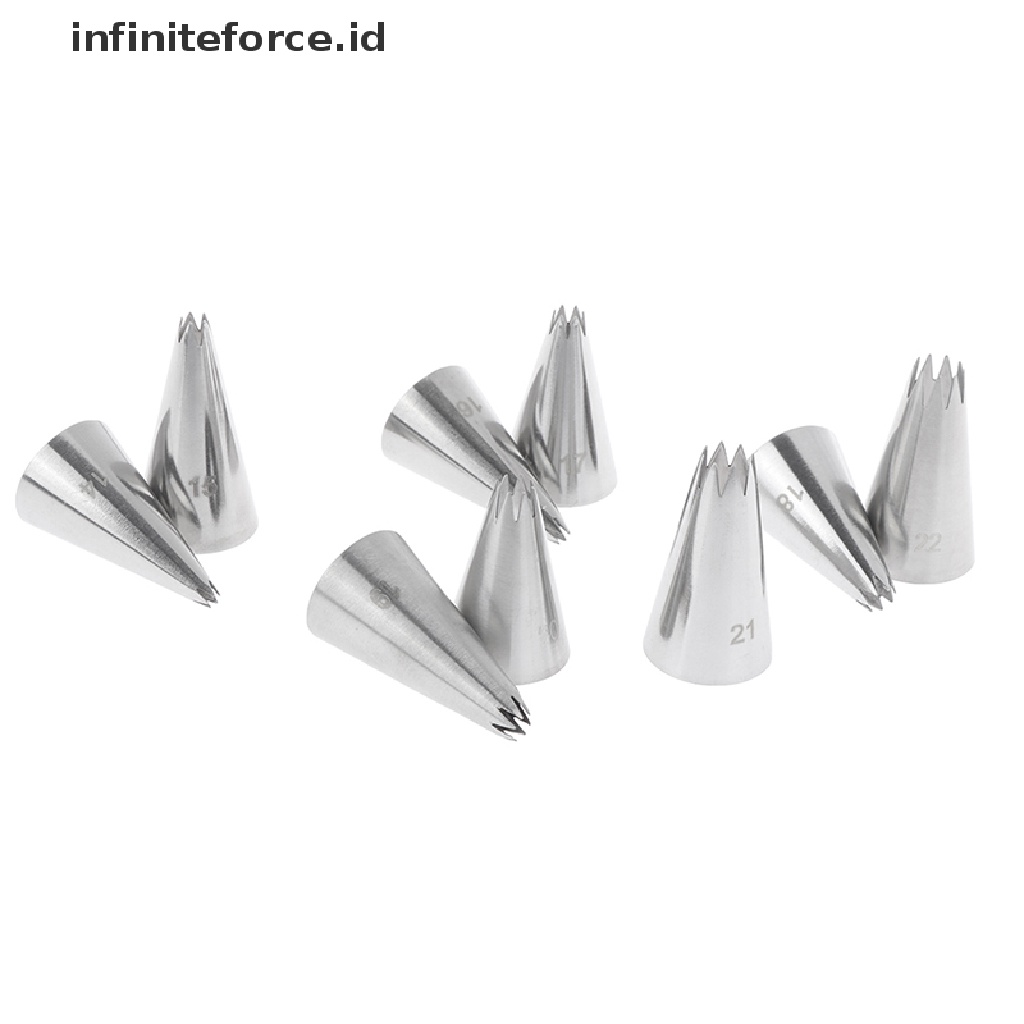 (Infiniteforce.Id) 9pcs / Set Spuit Piping Bentuk Bintang Bahan Metal Untuk Dekorasi Kue