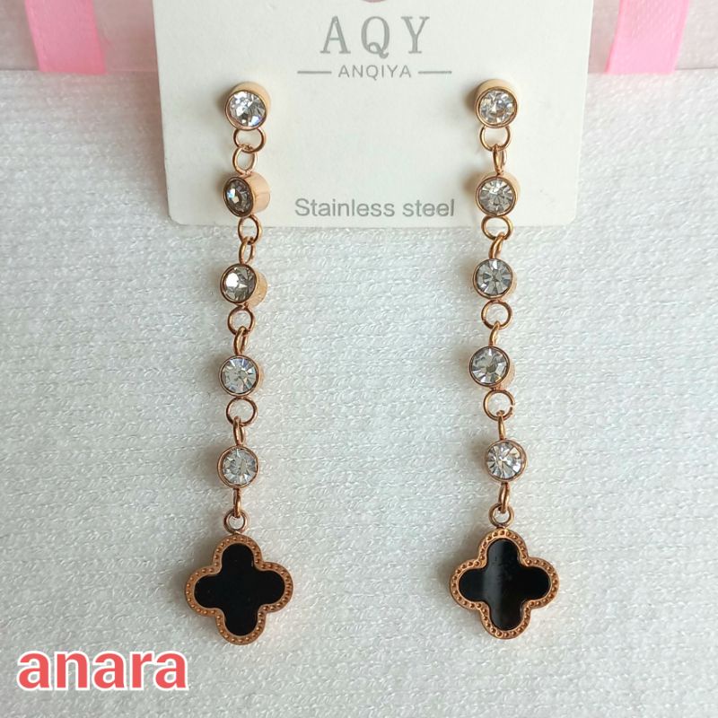 Anting Panjang Titanium Bunga Premium Antikarat / Anting Titanium Panjang