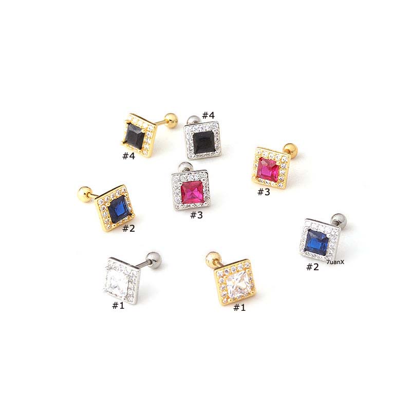 1 Pc Anting Stud Zircon Bentuk Kotak Ukuran 20Gauge Untuk Wanita