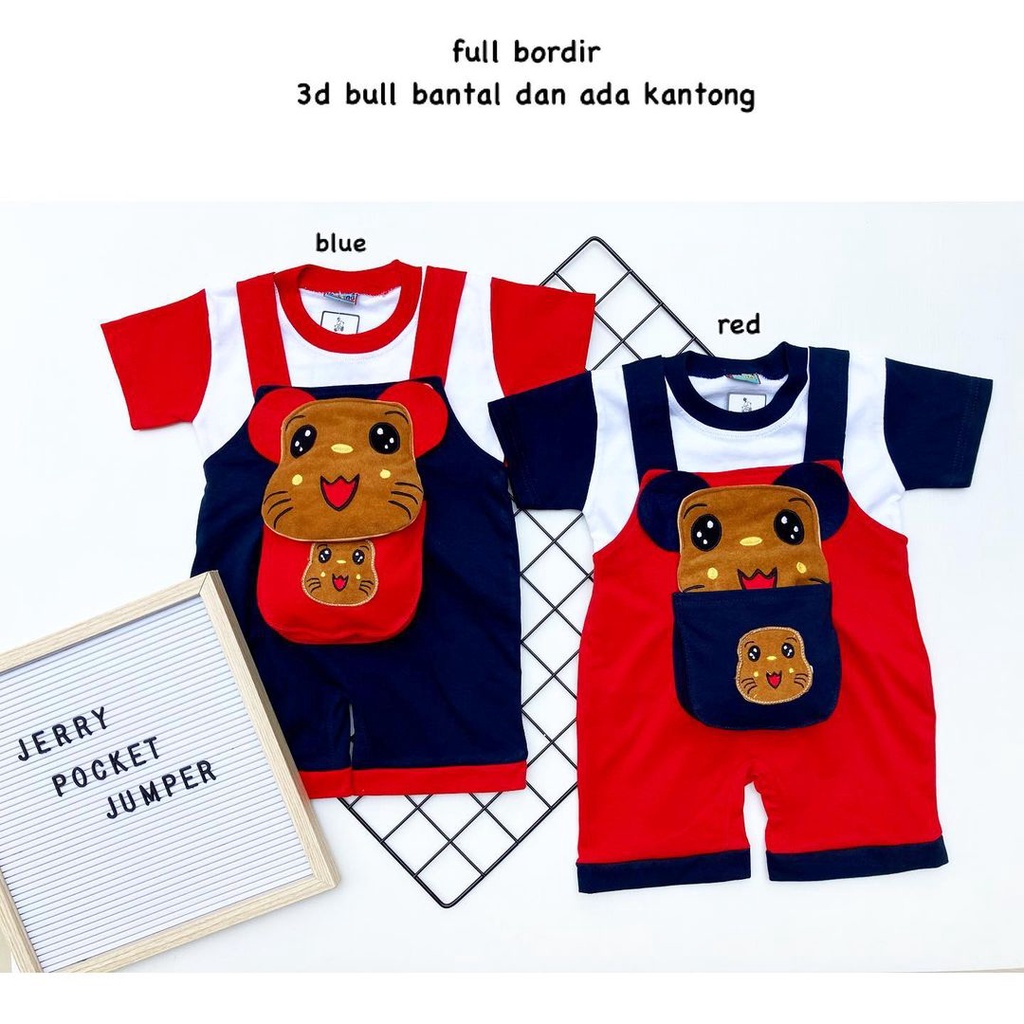 Bull / Jerry Pocket Baju Jumper Kaos Overall Pergi Jalan Lucu Fashion Anak Bayi Cowok Laki Terlaris Lucu