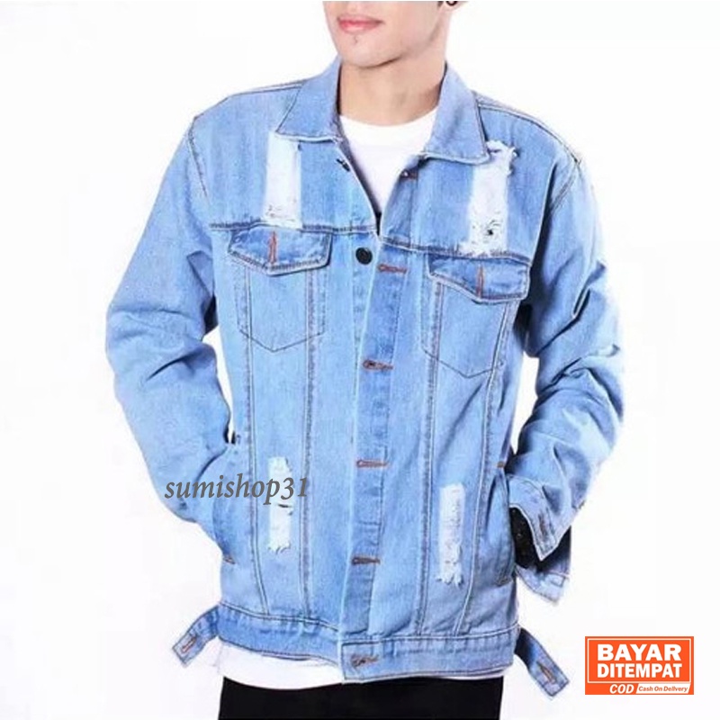 Jaket Denim Sobek Pria Bioblit biowash Quality Premium